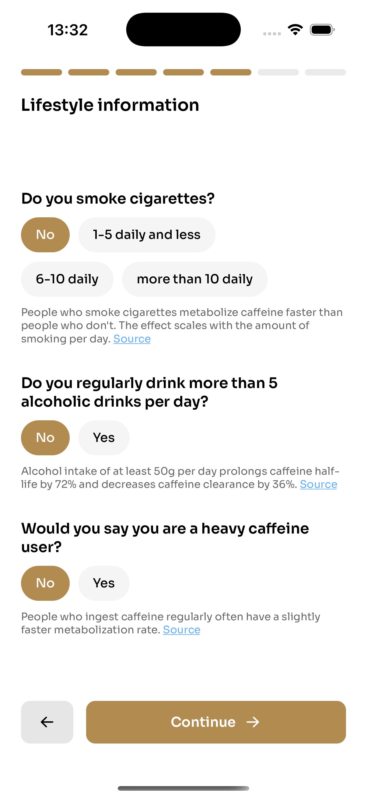 Onboarding - lifestyle information step